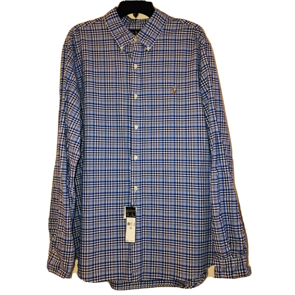Ralph Lauren Men XXL Blue Plaid Oxford Shirt Button Down Long Sleeve‎ Cotton
